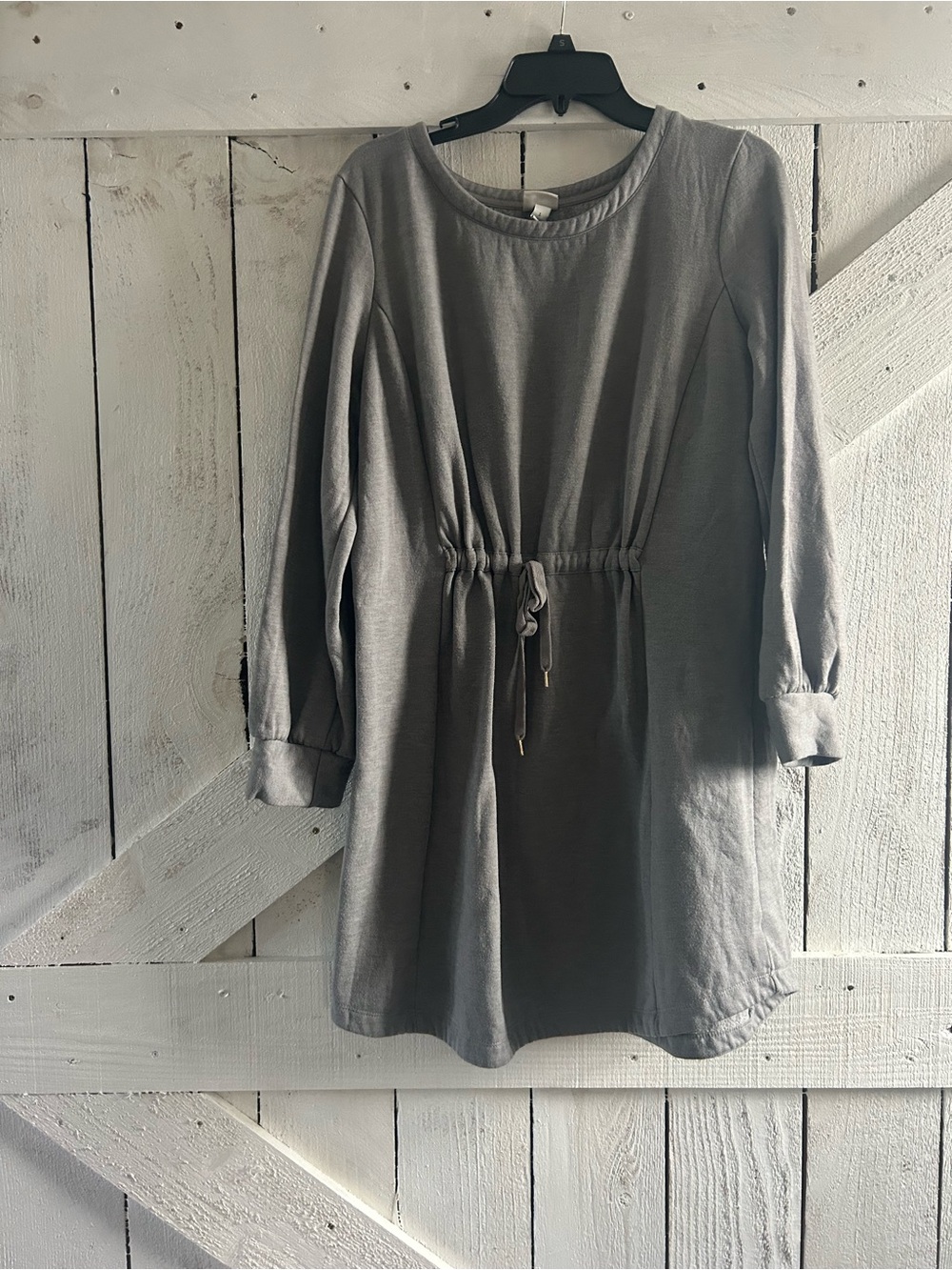 Everyday Cinch-Waist Long Sleeve Dress - Gray